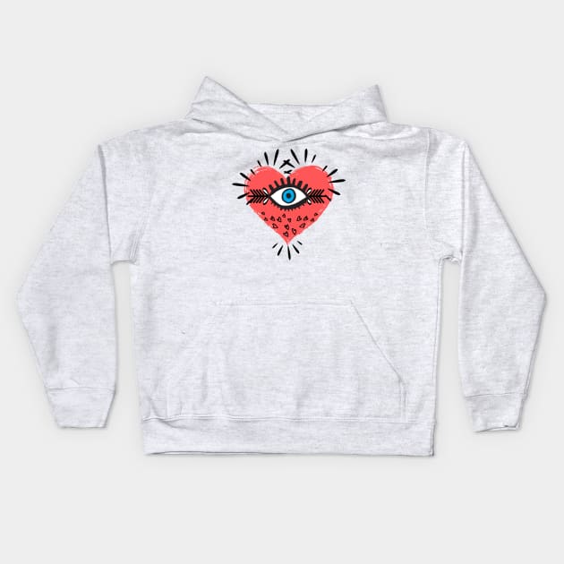 Heart with evil eye design Kids Hoodie by Don’t Care Co